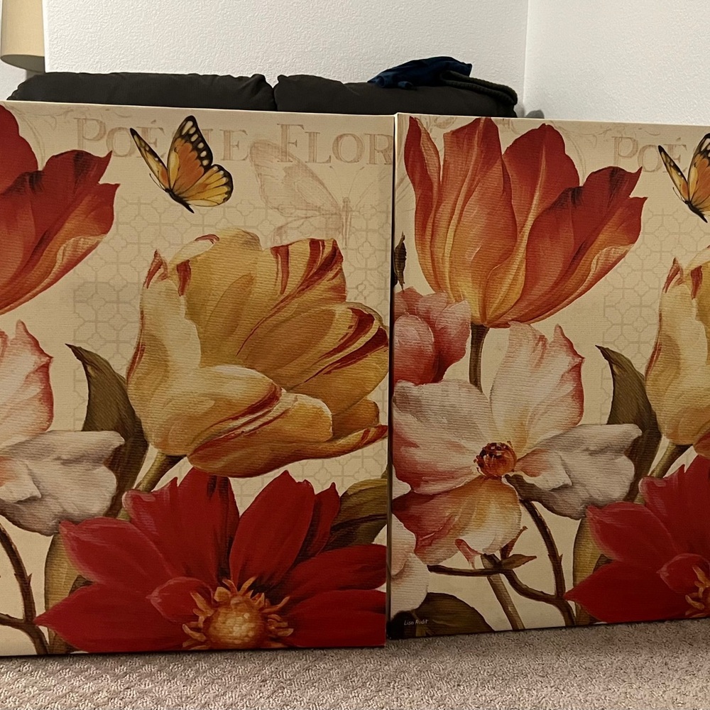 Vibrant Floral Canvas with Butterfly